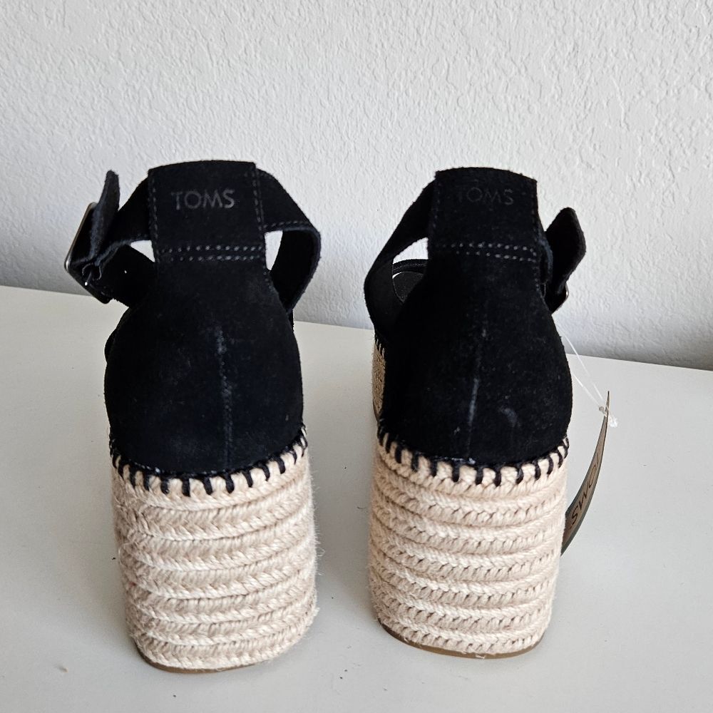 NEW Toms | Laila Espadrille Platform Sandal Black Suede, Womens 9.5 - Picture 6 of 7